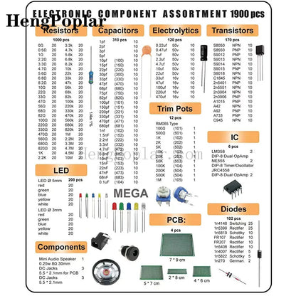 Kit Mega de Componentes Electrónicos de 1900 piezas HengPoplar